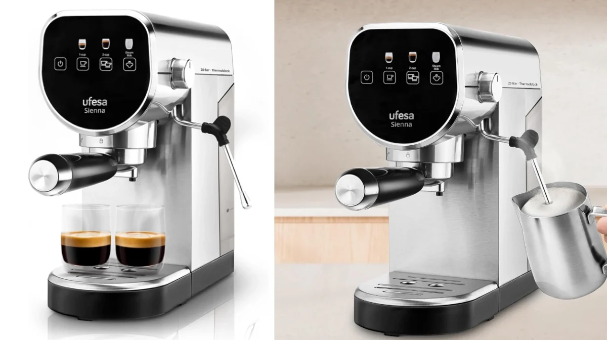 Café de calidad con la cafetera Ufesa Sienna: 20 bares, vaporizador y panel táctil por sólo 79€ (39% de descuento)