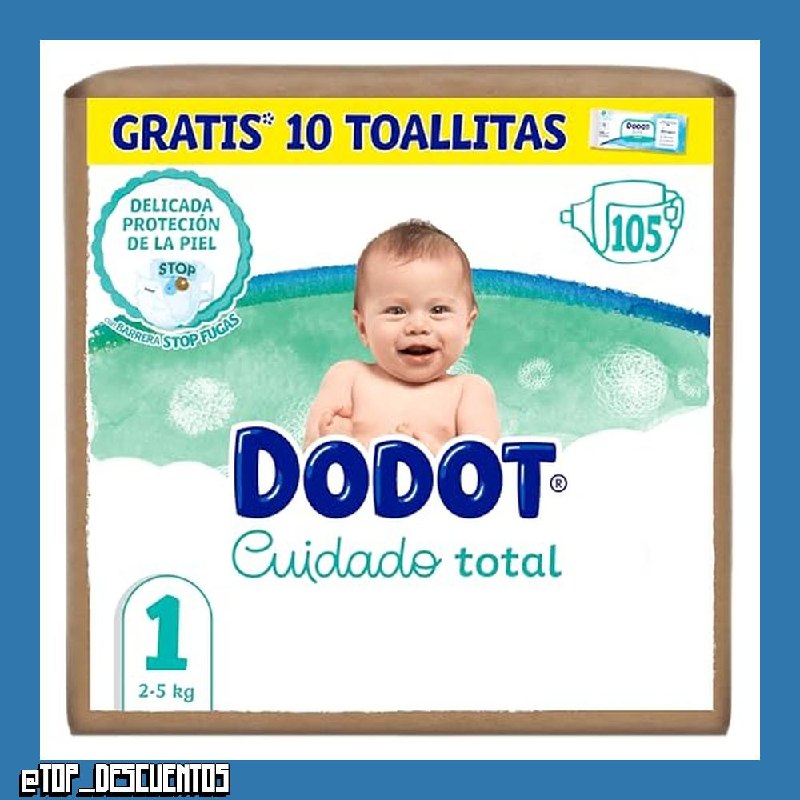 Dodot Pañales Bebé Cuidado Total Talla 1 (2-5kg), 105 uds + 10 Toallitas