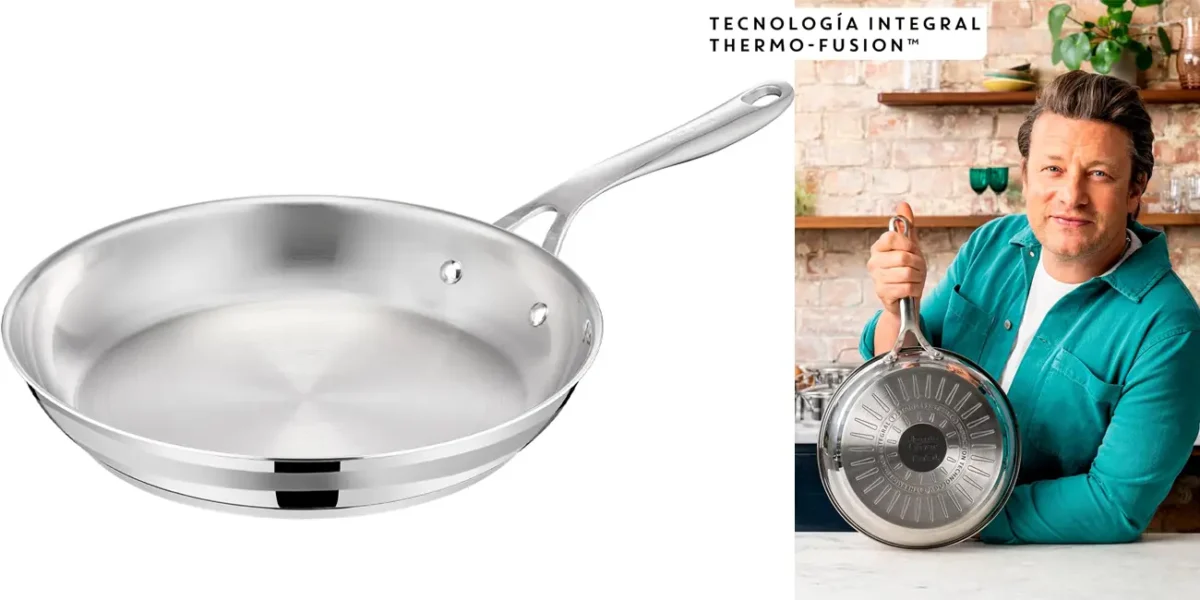 Sartén de acero inoxidable Tefal Jamie Oliver sin revestimiento de 28 cm por sólo 36,99€ con envío gratis (-26%)
