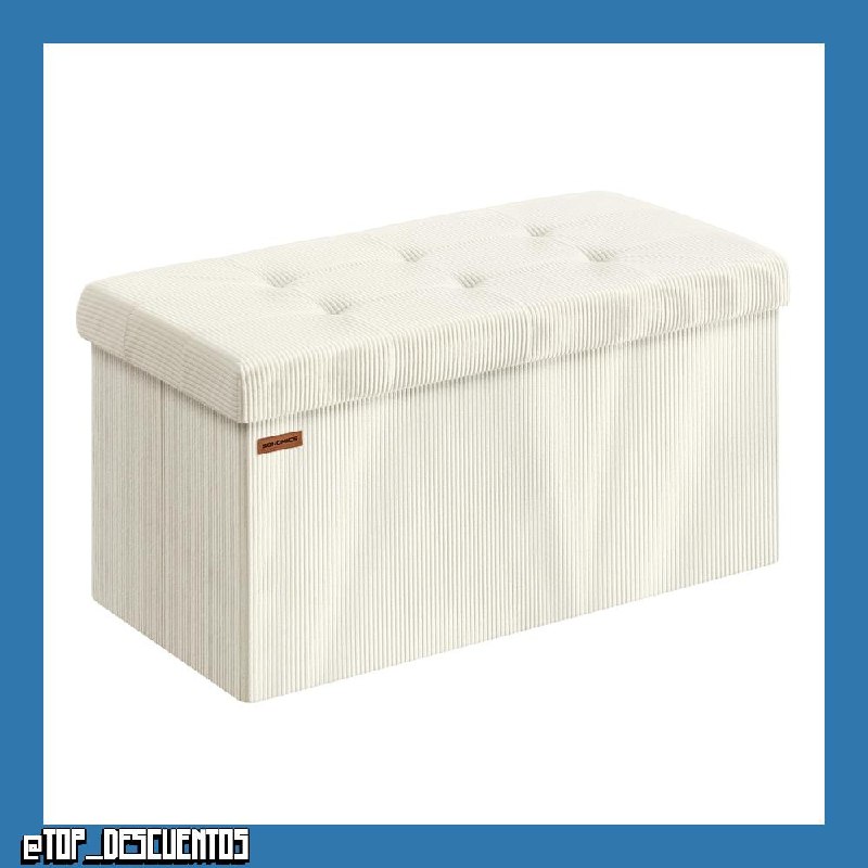 SONGMICS Puff Almacenaje, Baúl de Almacenaje Plegable, 76 x 38 x 38 cm