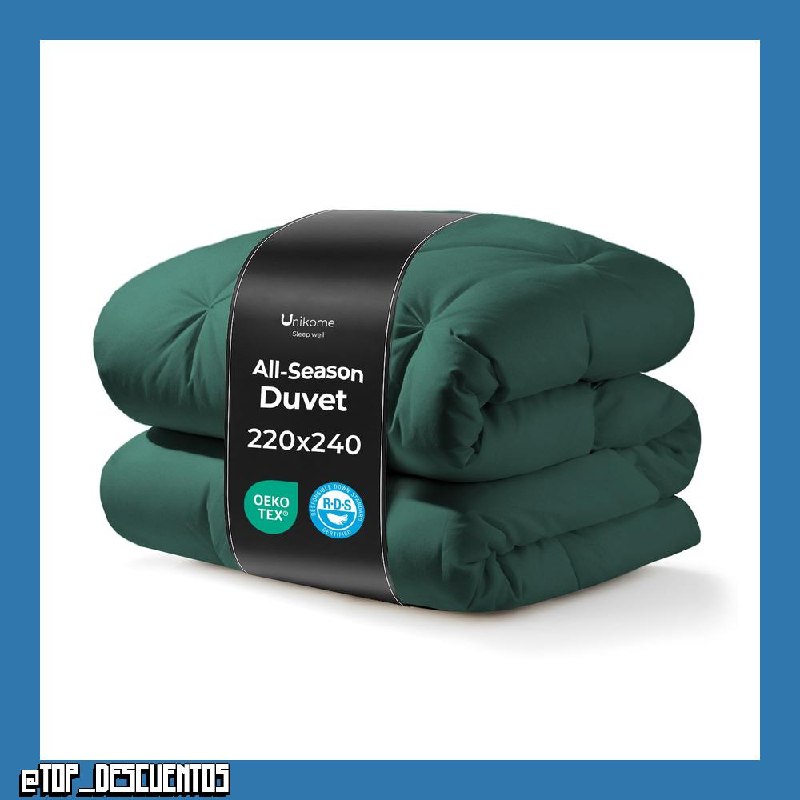 UNIKOME Edredón de Plumas y Plumón para Cama 135/150, 100% Algodón, Relleno Nórdico Plumón para 4 Estaciones, Diseño con Pliegue Pinzado, Estructura 3D Suave y Oeko-Tex RDS (Verde, 220x240cm)