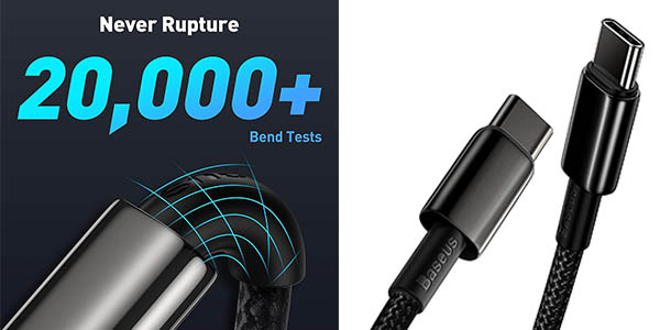 Cable Baseus USB C a USB C para carga rápida de 100W y 1 metro por solo 7,48€ (-32%)
