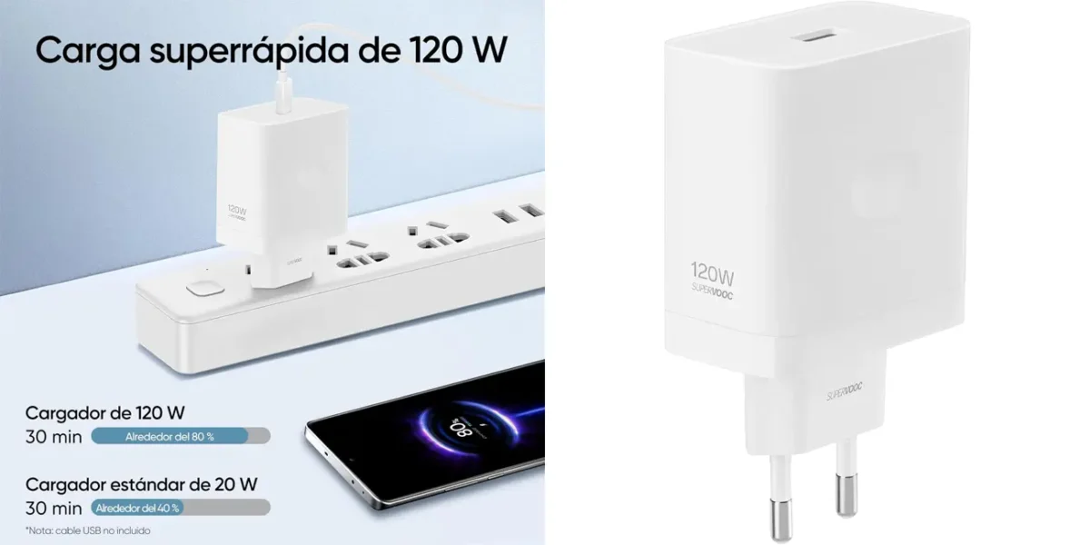 Cargador USB-C Realme SUPERVOOC de 120W por sólo 19,99€ (-33%)