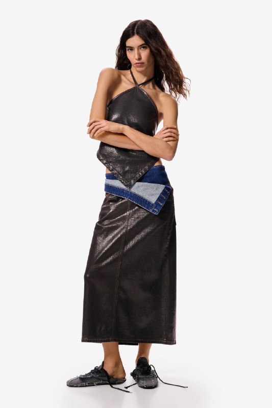 Desigual, Falda midi Masha Popova, Mujer, Algodon, Azul, XS