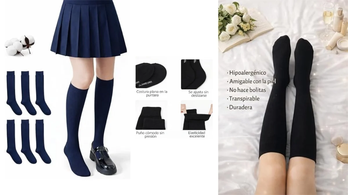 Calcetines escolares largos para uniforme infantil: Llévate 6 pares de algodón peinado de alta calidad a sólo 3,33€ el par ¡Varios colores y tallas!