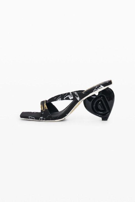 Desigual, Sandalia tacón corazón, Algodon, Negro, 37