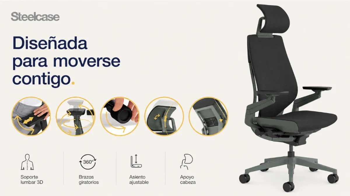 Mejora tu postura con la silla premium Steelcase Gesture: ajuste ergonómico premium completo por sólo 1.072,99€ (-22%)
