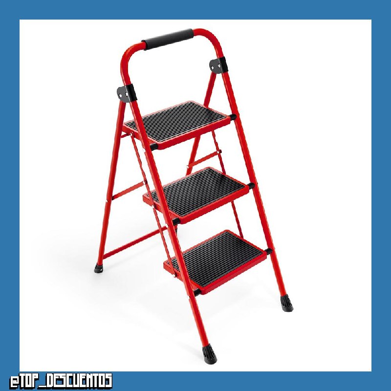 KINGRACK Escalera de 3 escalones, Escalera Plegable con Pedal Antideslizante y Ancho, pequeña con asa, Escalera de Acero Resistente, Ligera y portátil, Color Rojo