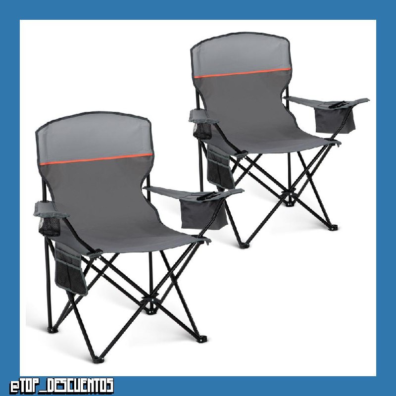 High Point Sports Sillas Plegables de Camping hasta 102 kg, Sillas Plegables con Soporte para Bebidas, Juego de 2 Silla Plegable con Reposabrazos Gris Silla de Camping Ultraligera