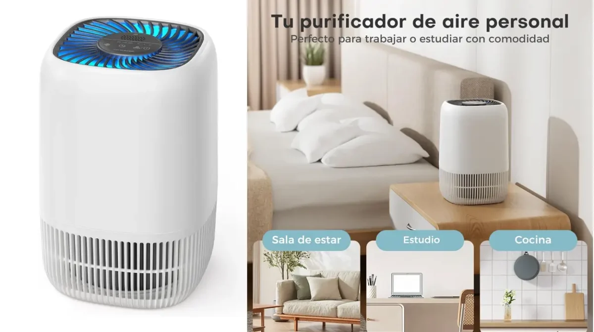 Con este purificador de aire silencioso con filtro HEPA H13 y bajo consumo conseguirás un ambiente más limpio y agradable en casa por menos de 32€