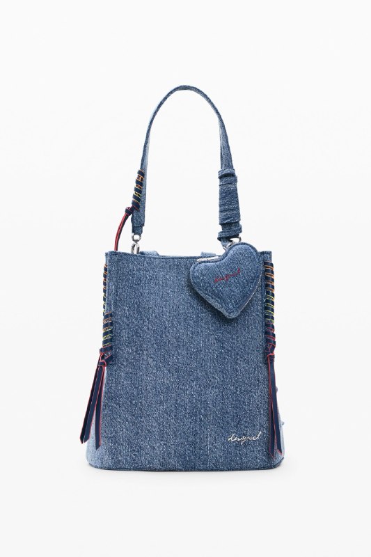 Desigual, Mochila pequeña denim corazón, Mujer, Algodon, Azul, U