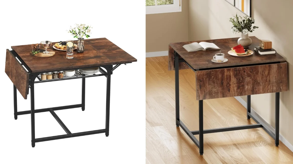 Ahorra espacio con estilo: mesa de comedor plegable Yitahome con estante y patas ajustables por sólo 59,99€ con envío gratis (-33%)