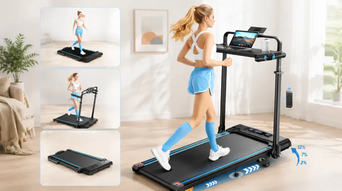 Cinta de correr RUNIMON plegable 6 en 1 con inclinación ajustable y escritorio desmontable por sólo 150,91€ con doble cupón y envío gratis (-46%)