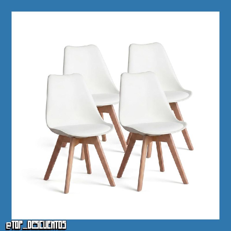 duehome | Beench, Pack 4 sillas Nórdicas, Sillas Comedor, Acabado en Blanco y Madera, Medidas: 49 (Ancho) cm x 53,5 cm (Largo) x 83 cm (Alto)