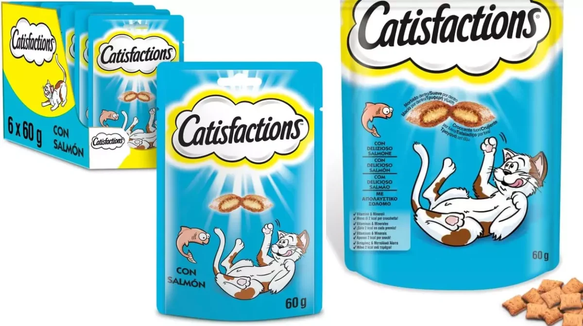 Pack x6 Premios para gatos Mars Catisfactions Premios Salmón por sólo 6€ (-44%) ¡1€ cada bolsa!