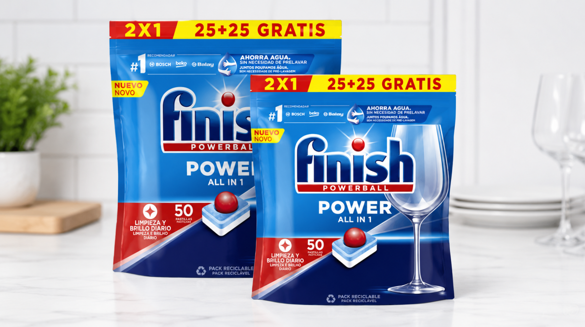 Chollazo Pack x100 Finish Powerball All In 1 para lavavajillas por sólo 12,44€ con cupón y envío gratis (-47%) ¡0,12€ la dosis!