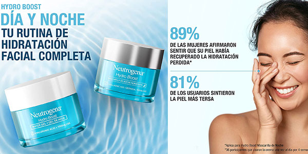 Pack de rutina facial Neutrogena Hydro Boost con gel de día y mascarilla de noche de 50 ml por sólo 17,69€ (-49%)