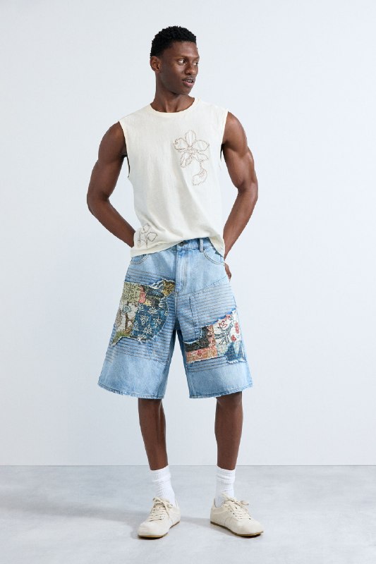 Desigual, Bermuda vaquera parches, Hombre, Algodon, Azul, 28