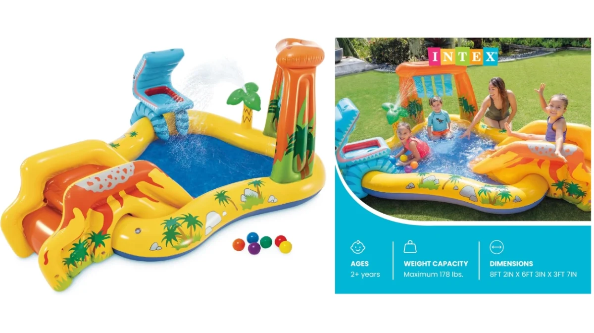 Diversión acuática para tus peques con el centro de juegos hinchable Intex Dinosaurio con tobogán y capacidad de 272 litros por sólo 32,96€ con envío gratis (-38%)