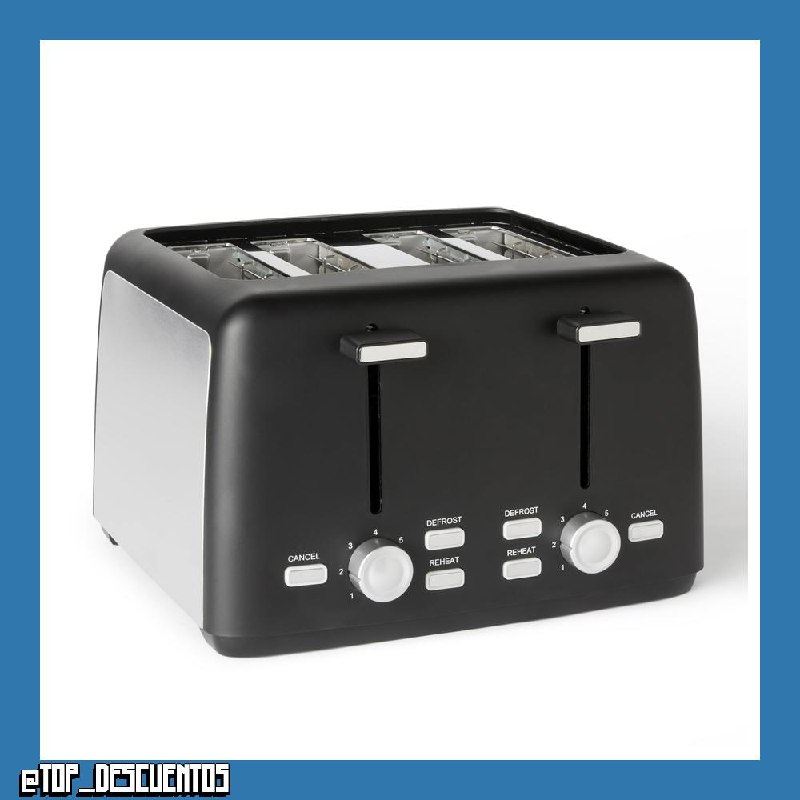 Amazon Basics Tostadora 4 Rebanadas con 7 Niveles de Tostado y Bandeja para Migas Extraíble, Ranuras Extra Anchas, 1500W, Negro