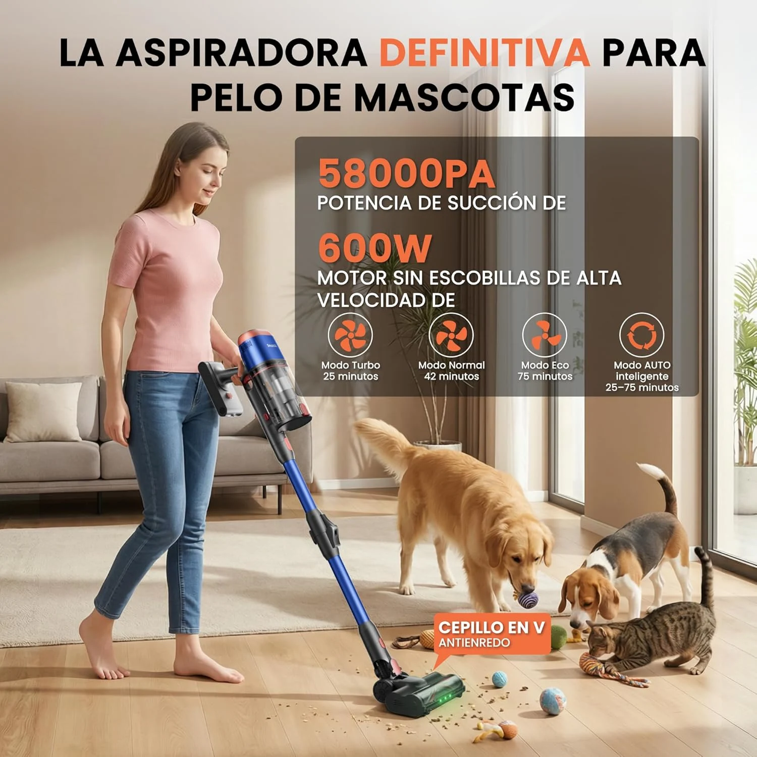 V15 Ultra Aspiradora sin Cable 58000Pa/600W/75Min por 89,49€ en Amazon