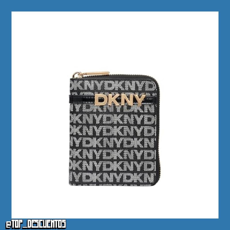 DKNY Avril Small Zip Alrededor Billfold para Mujer, Logotipo Negro y Negro, Small