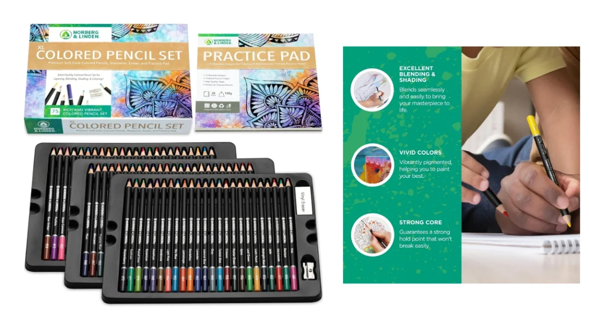 Estuche XL Norberg Linden con 72 lápices de colores de punta blanda y alta calidad por sólo 12,99€ (42% de descuento)
