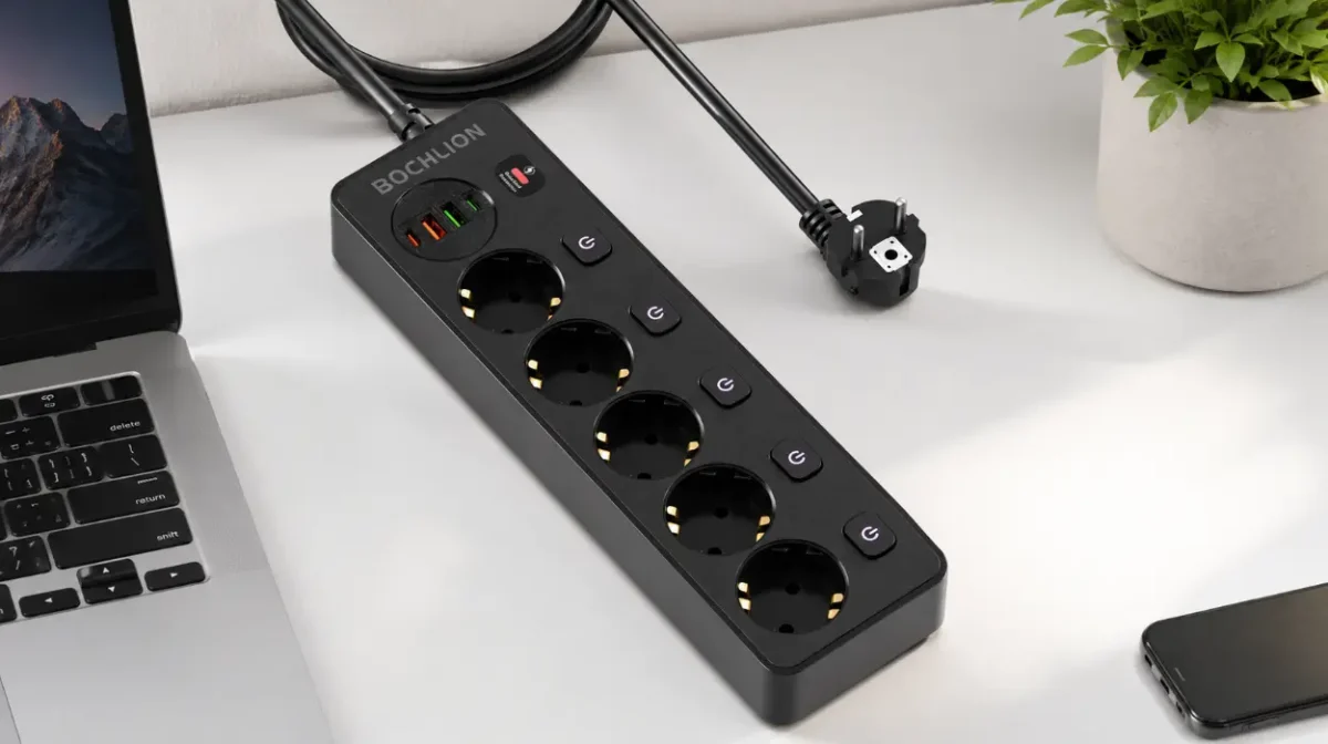 Regleta Bochlion con 5 enchufes y 4 puertos USB, protección de sobretensión e interruptores independientes por sólo 15,99€ (-20%)