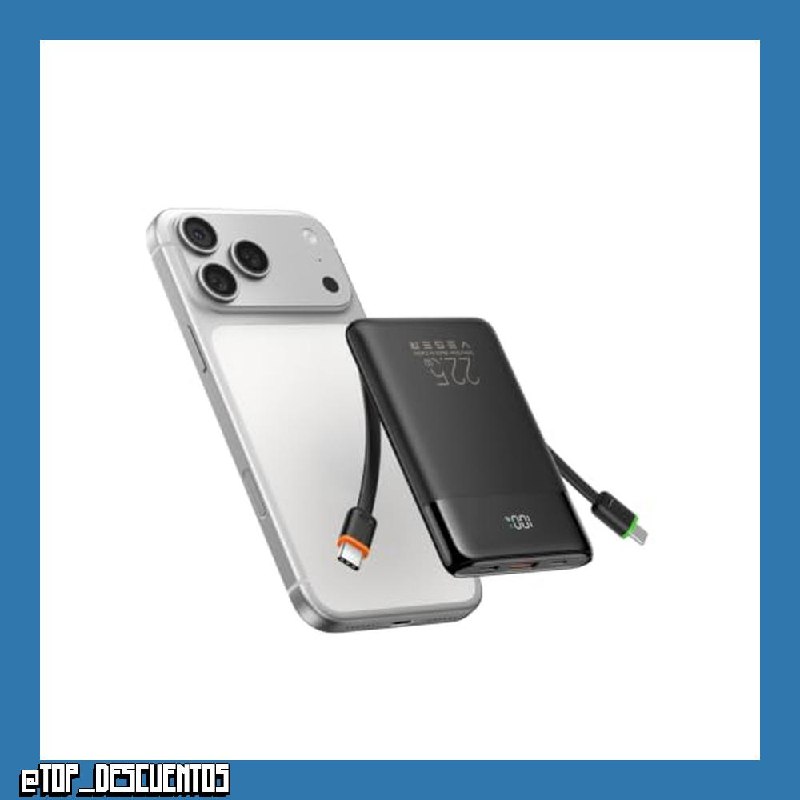 VEGER Batería Externa Carga Rápida 10000mAh Power Bank con Cable