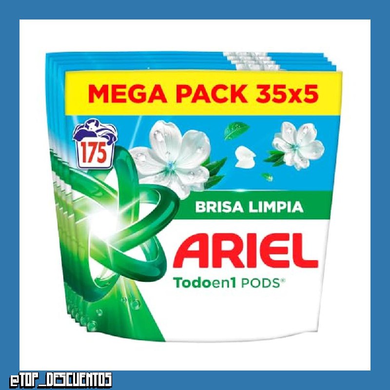 Ariel PODS Todo En 1, Detergente Líquido En Cápsulas 35 Lavados, Brisa Limpia (Paquete de 5)