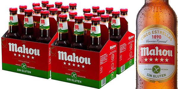 Pack de 24 botellines Mahou Sin Gluten por sólo 19,84€ (-31%) ¡0,83€ cada una!