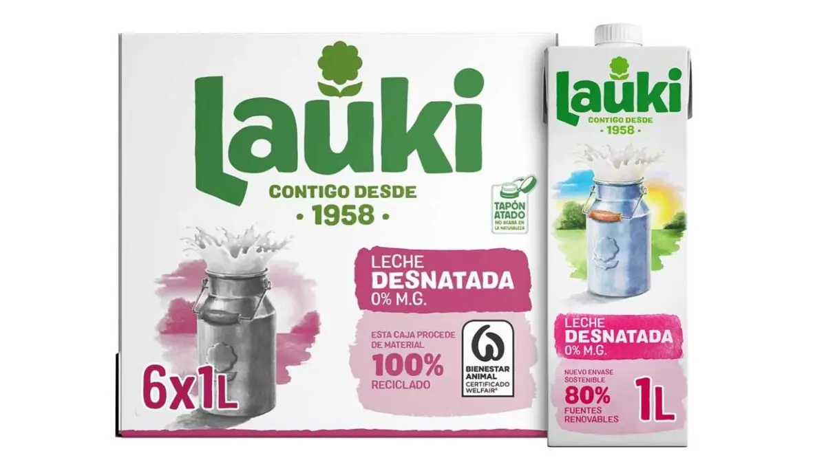 Pack de 6 briks de leche desnatada Lauki de 1 litro por sólo 5,88€ (-14%) ¡0,98€ cada uno!