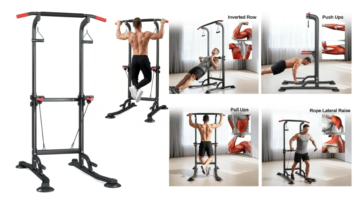 Estación de entrenamiento multifunción Power Tower Yee Run con barra de dominadas por sólo 79,99€ con envío gratis (73% de descuento)