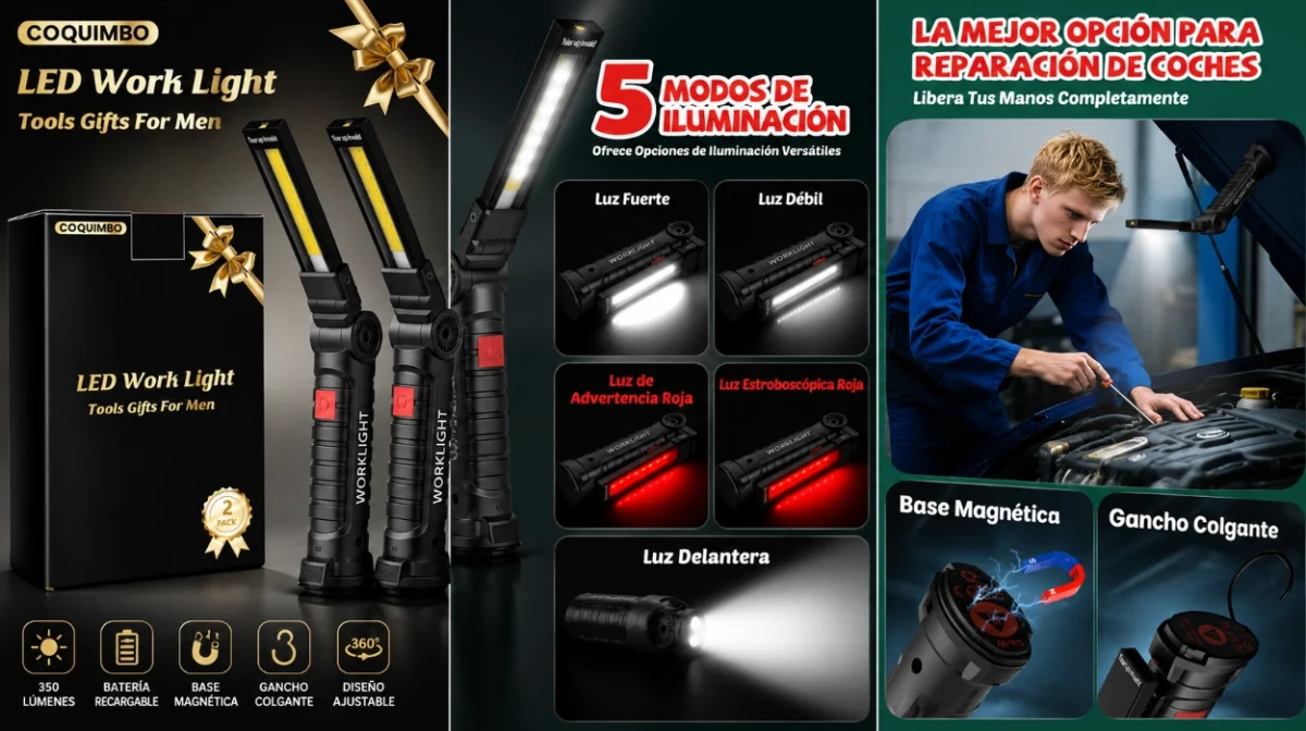 Ilumina tu espacio de trabajo con estas dos linternas de taller Coquimbo: 5 modos, base magnética y gancho por sólo 14,99€ (-42%)