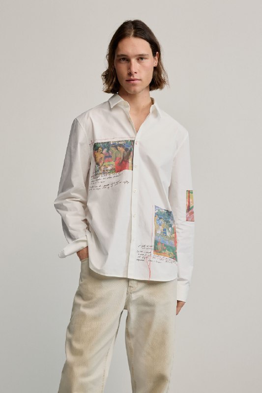 Desigual, Camisa estampada gaugin, Hombre, Algodon, Blanco, S