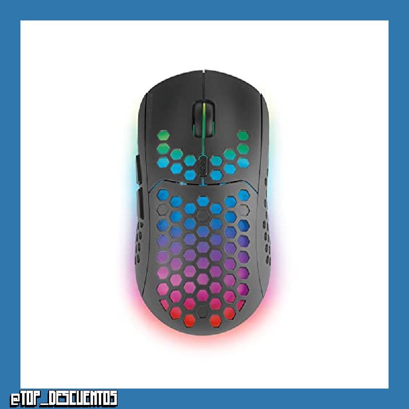 Mars Gaming MMW3, Ratón Gaming Inalámbrico Ultraligero Hive, RGB Flow, Sensor 3200 dpi, Switches Mecánicos HUANO, Batería Recargable, 2.4G USB, Negro