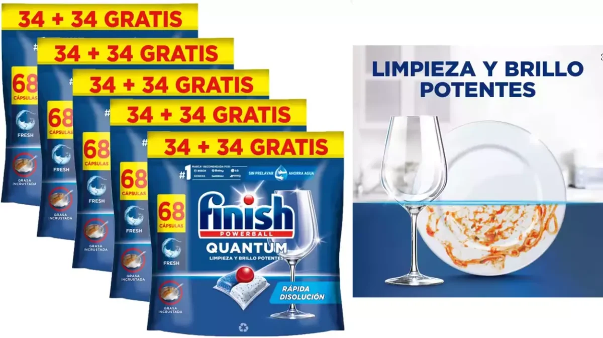 Ahorra a lo grande con este pack de 340 pastillas Finish Quantum con cupón ¡Sale cada lavado a sólo 0,13€!