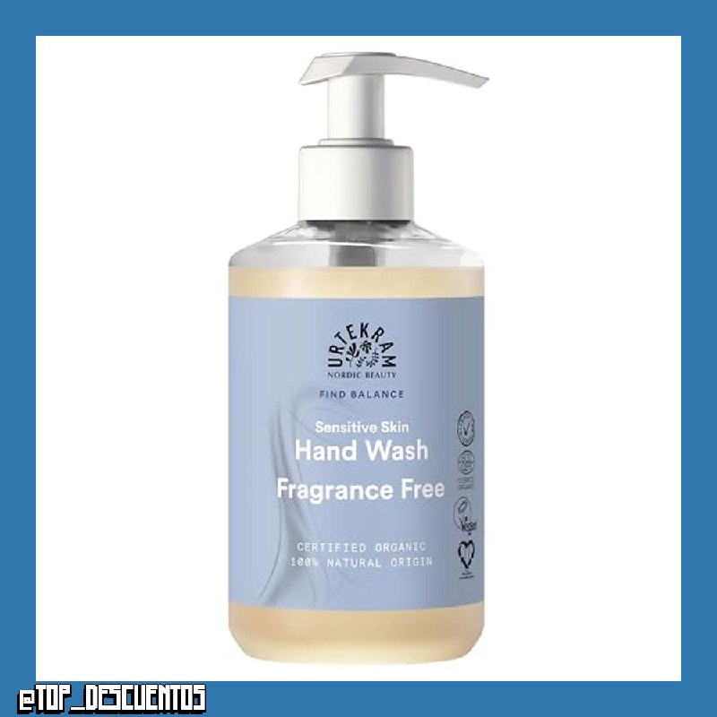 Urtekram Jabón de Manos Sin Perfume 300 ml – Jabón Líquido Suave para Piel Sensible, con Aloe Vera, Ácido Hialurónico y Glicerina, Certificado COSMOS Organic, Vegano, Hecho en Dinamarca