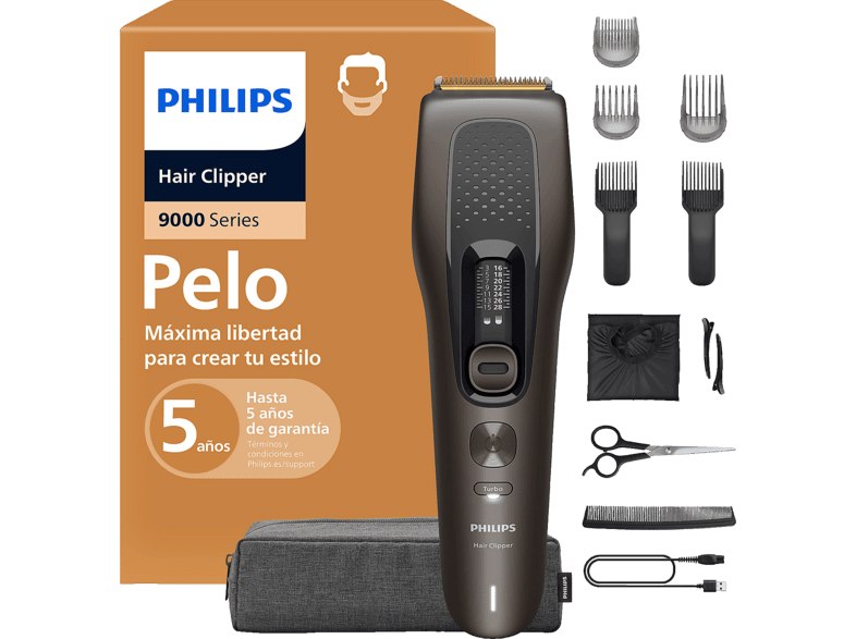 Philips - Cortapelos Series 9000 HC9721/15, 28 longitudes, 180 min, cuchillas de