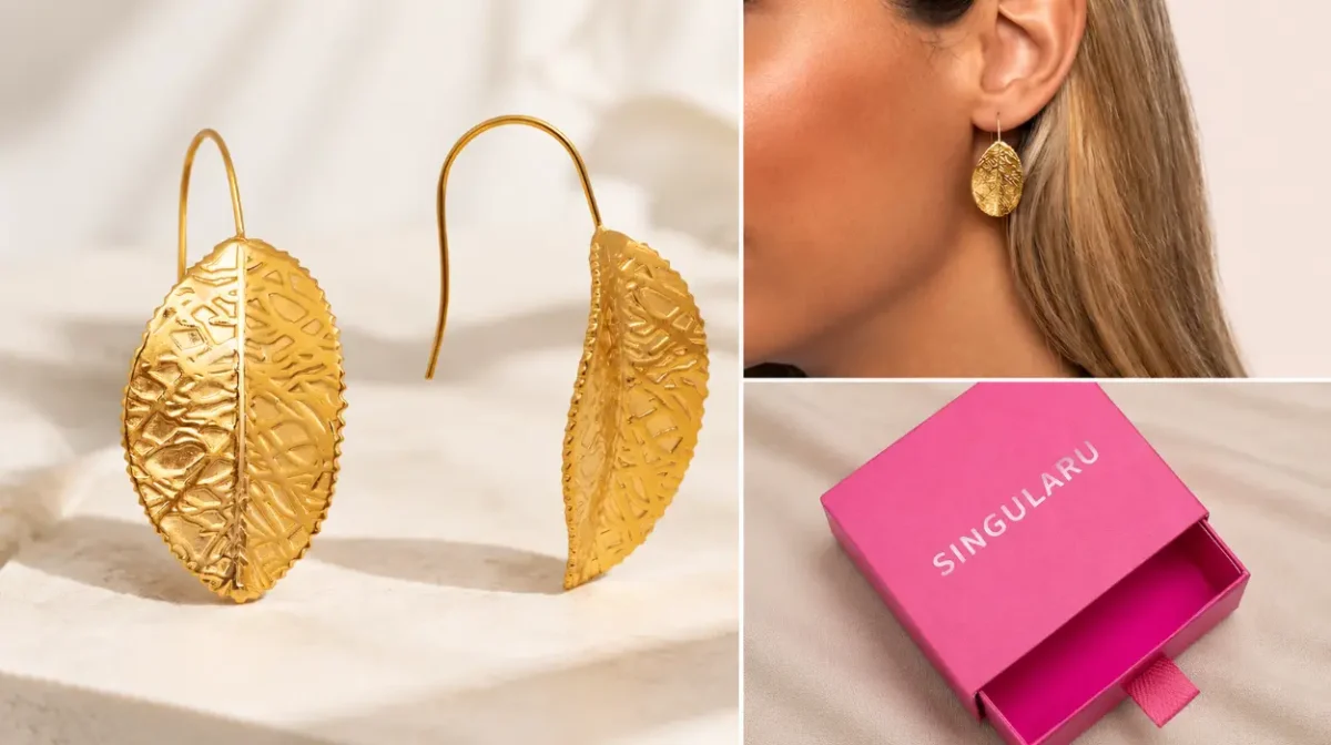 Pendientes Hoja Singularu de acero inoxidable con baño de oro de 18Kt por sólo 11,67€ (-42%)