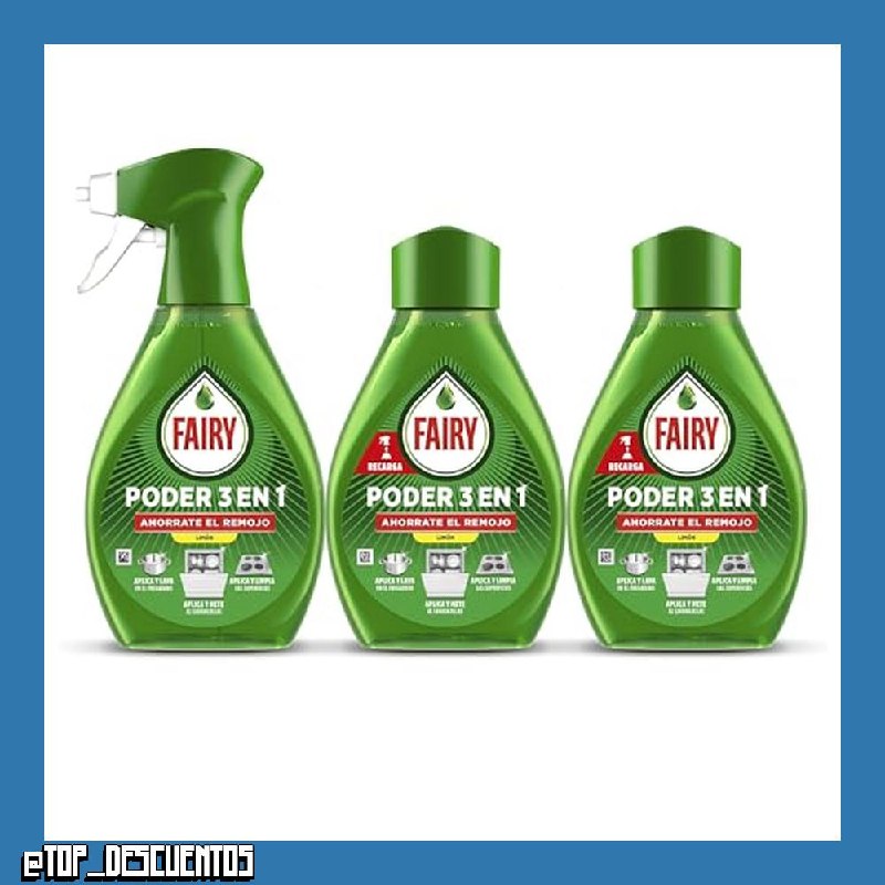 Fairy Spray Poder Sin Remojo Pre-Tratamiento Limón + 2 recargas, 3x500ml