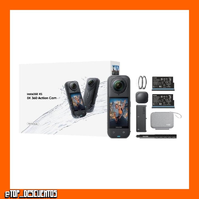 Insta360 X5 Esencial Kit 8K 360º Cámara Deportiva 185min Autonomía HDR Activo 5.7K a 60fps Negro