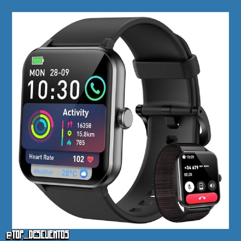 Blackview Smartwatch Hombre (Realizar/Recibir Llamadas), 1.85" Reloj Inteligente Hombre - Pulsómetro/Oxímetro/Sueño, Whatsapp Mensajes, Pulsera Actividad - 100 Modos Deportivos, Podómetro, Android iOS