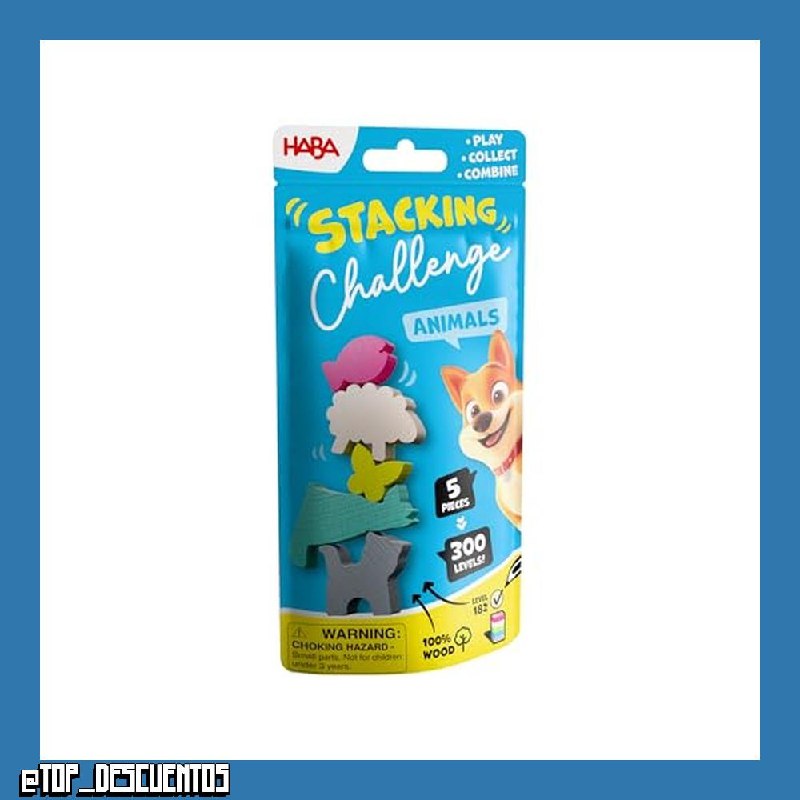 HABA 2013867001 - Stacking Challenge Animals, Juego Infantil con retos de apilar, Solitario, de Viaje. Más 6 años