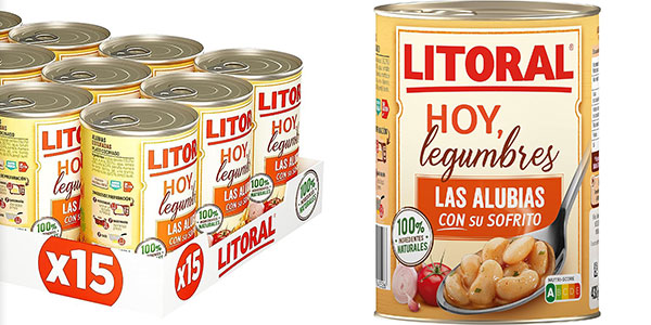Pack x15 latas de Litoral Hoy de alubias con su sofrito por sólo 22,99€ (-21%) ¡1,53€ cada uno!