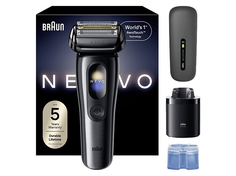 Braun - Afeitadora eléctrica NEVO 17010C, Tecnología AeroTouch, Centro de limpie