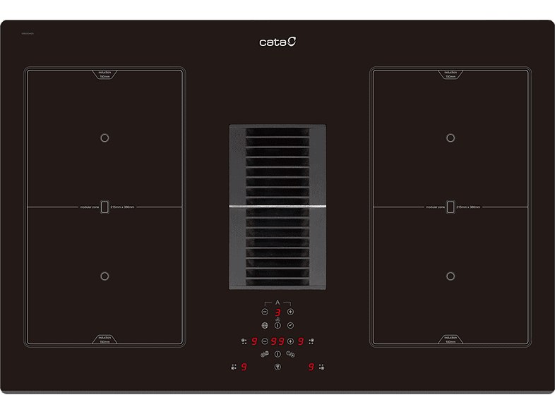 Placa inducción con extractor integrado - Cata AS 750 Flex, 4 zonas, Zona gande
