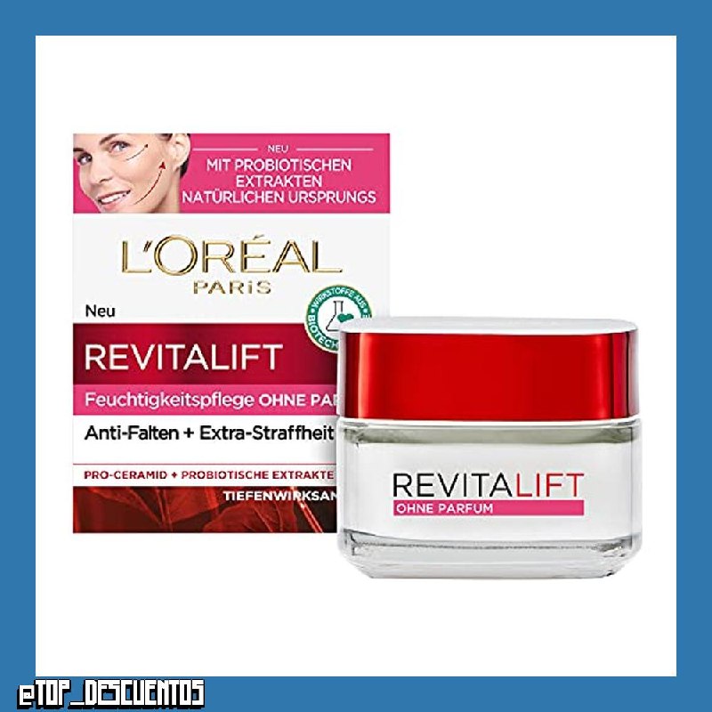 L'Oréal Paris hidratante sin perfume para mujer: suaviza las arrugas y hace que la piel parezca más joven con proretinol y extractos probióticos, Revitalift, 1 x 50 ml