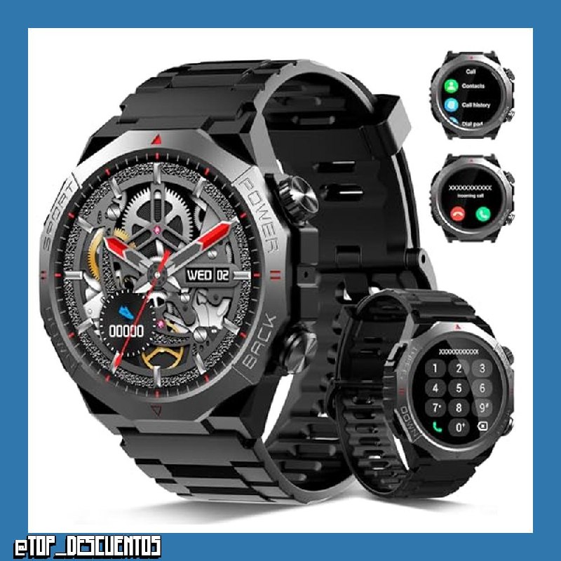 Reloj inteligente hombre mujer, Militar Smartwatch, 1,39 HD pantalla, Negro