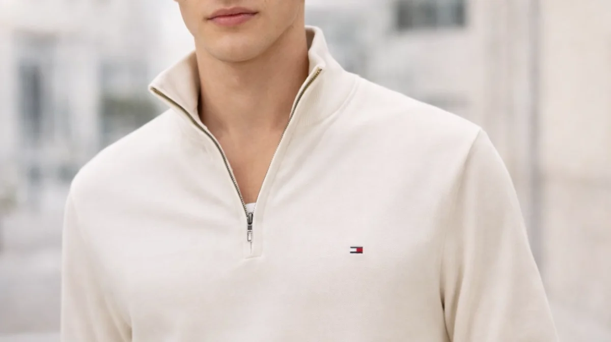 Jersey con cremallera Tommy Hilfiger Essential Cotton Mock para hombre por sólo 59€ con envío gratis (51% de descuento)